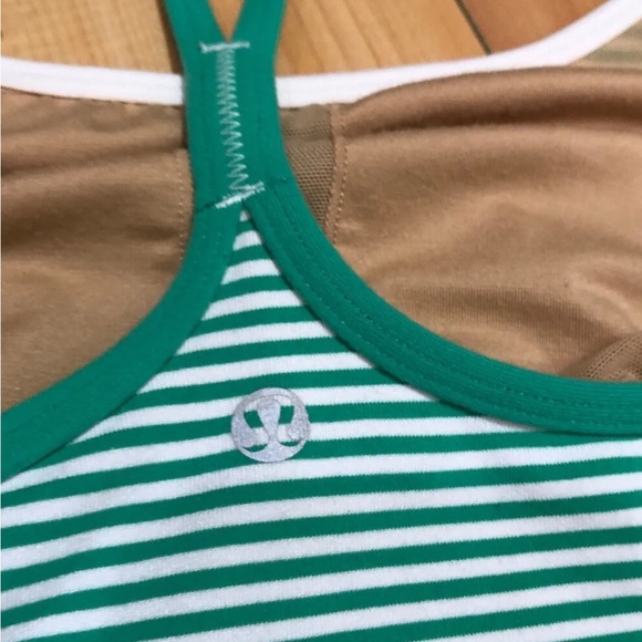 2 LULULEMON ATHLETICA  Heathered Black & Striped Green POWER Y TANK Top 8 MEDIUM - Picture 4 of 9
